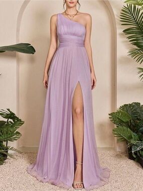 Luxe One Shoulder Split Thigh Cut out Formal Wedding Dress